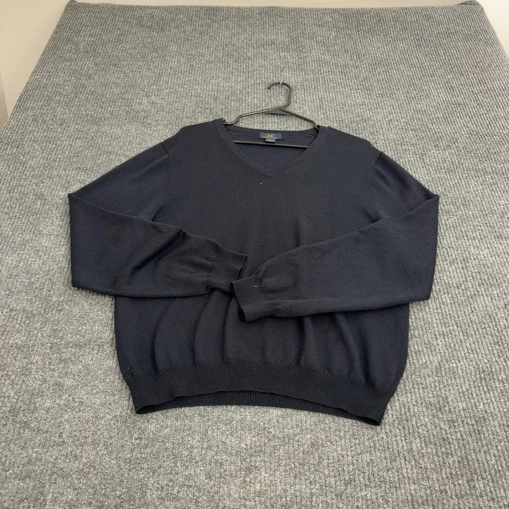 Brooks Brothers Sweater Mens M Navy Blue Merino‎ Wool V Neck Classic Preppy